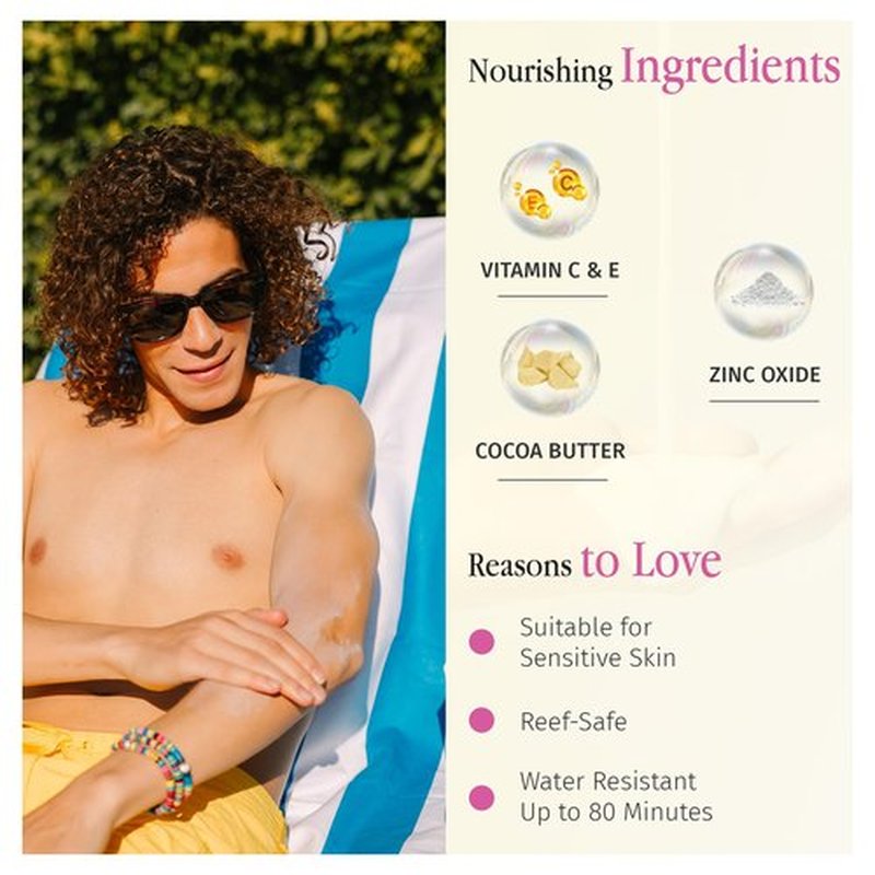 PoolBar SPF 30 Hydrating Mineral Body Sunscreen Cream for Women and Men Skin Care - Coconut Vanilla Scent Sun Care, Vegan and Water Resistant, Broad Spectrum Sunscreen, 140 ml (4.7 Fl. Oz)