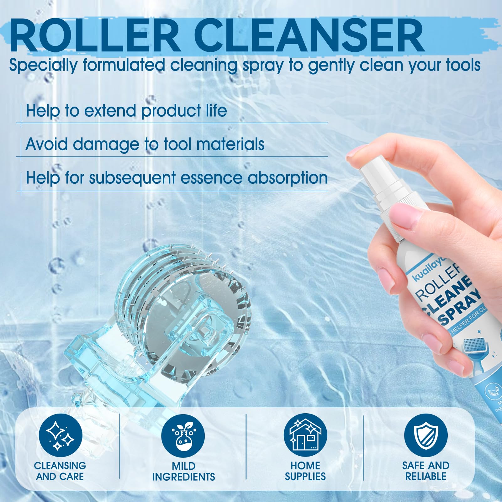 kuailaya Roller Cleaner, Roller Cleaner Spray, 100ml