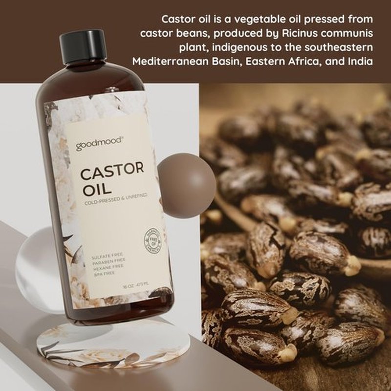 GOODMOOD Castor Oil Cold Pressed for Skin, for Body, for Hair Growth, for Face, for Eyelashes, Hair Growth Serum, Aceite de Ricino 100 Puro y Natural Oil Wrap Stomach 16oz
