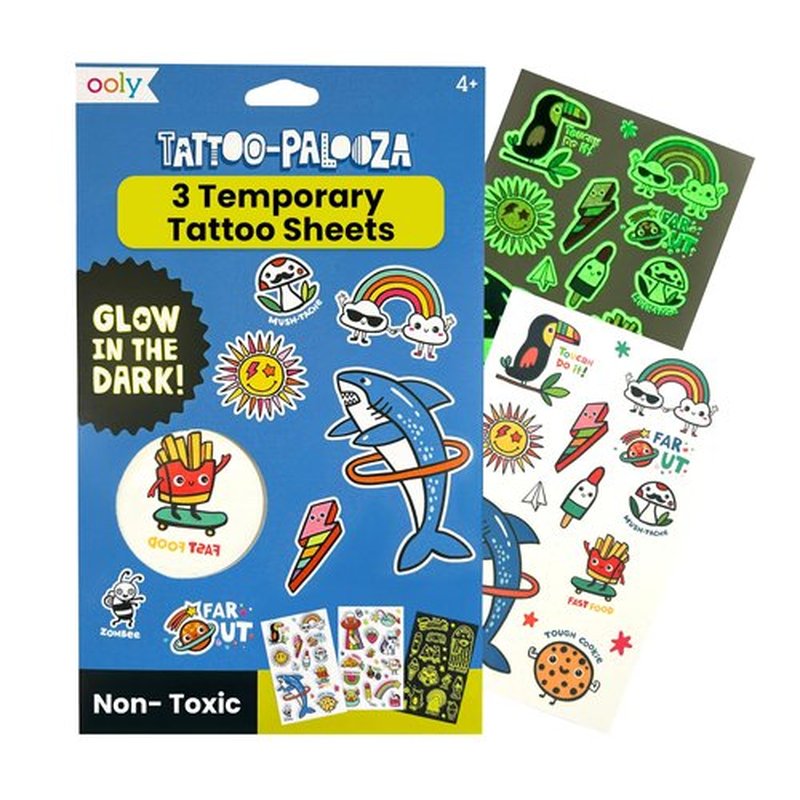Ooly 40+ Glow in the Dark Temporary Tattoos For Kids, Safe & Non-Toxic Temporary Tattoo, Party Favors Gifts for Kids - Bright & Funny