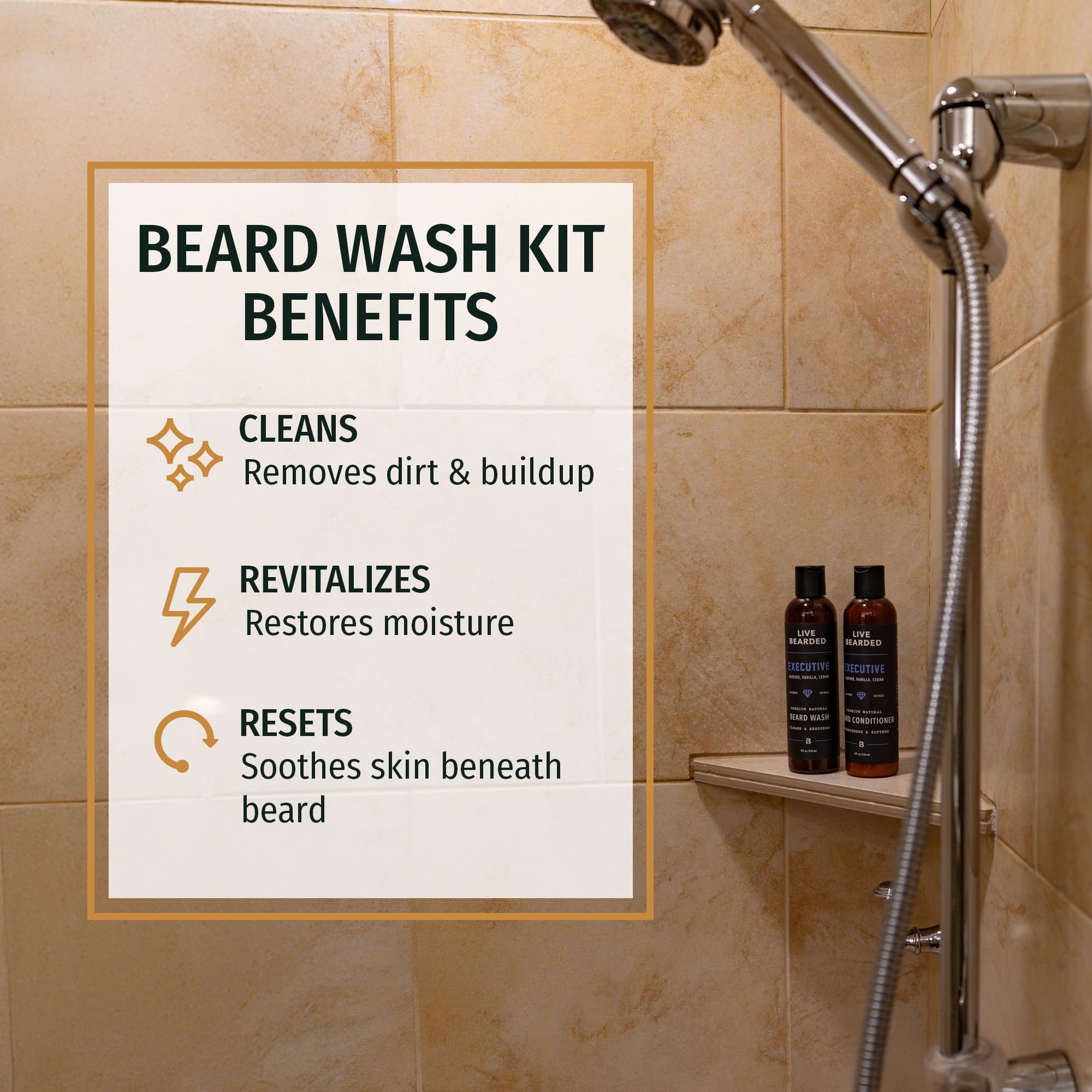 LIVE BEARDED® Beard Wash & Conditioner Kit for Men, Executive, 8 oz