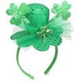 Needzo Little Top Hat St. Patrick's Sequin Headband, Green Hair Accessory With Clovers and Tulle for Holidays and Themed Parties, One Size Fits Most (Top Hat with Clovers and Tulle)