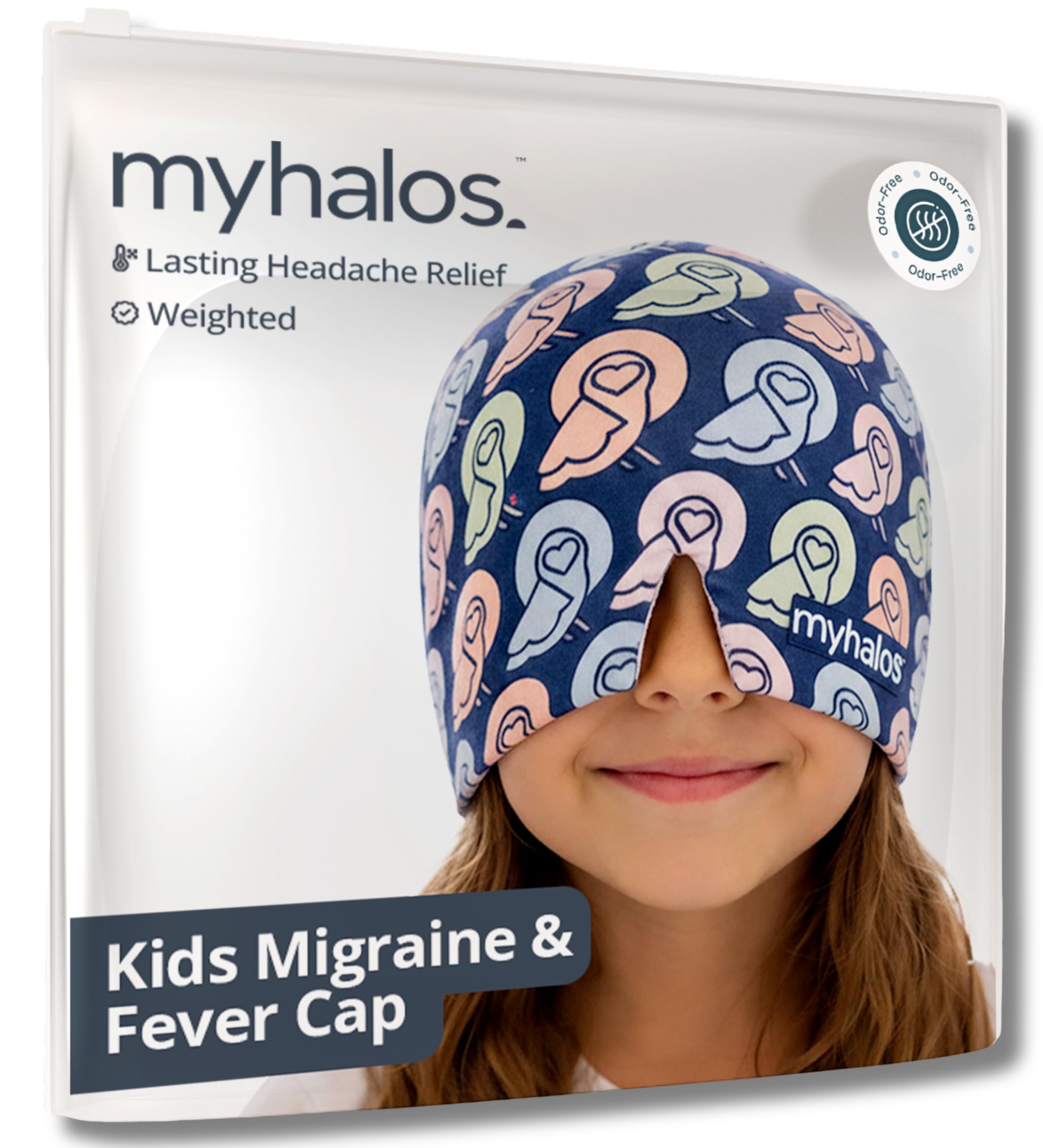 MyHalos® Children's Migraine Relief Cap - Kids Headache Relief for Fever, Bumps & Bruises - Cooling Gel Headache Ice Pack - Ice Pack Hat for Boo Boos - Cold Head Wrap (Multicolor)