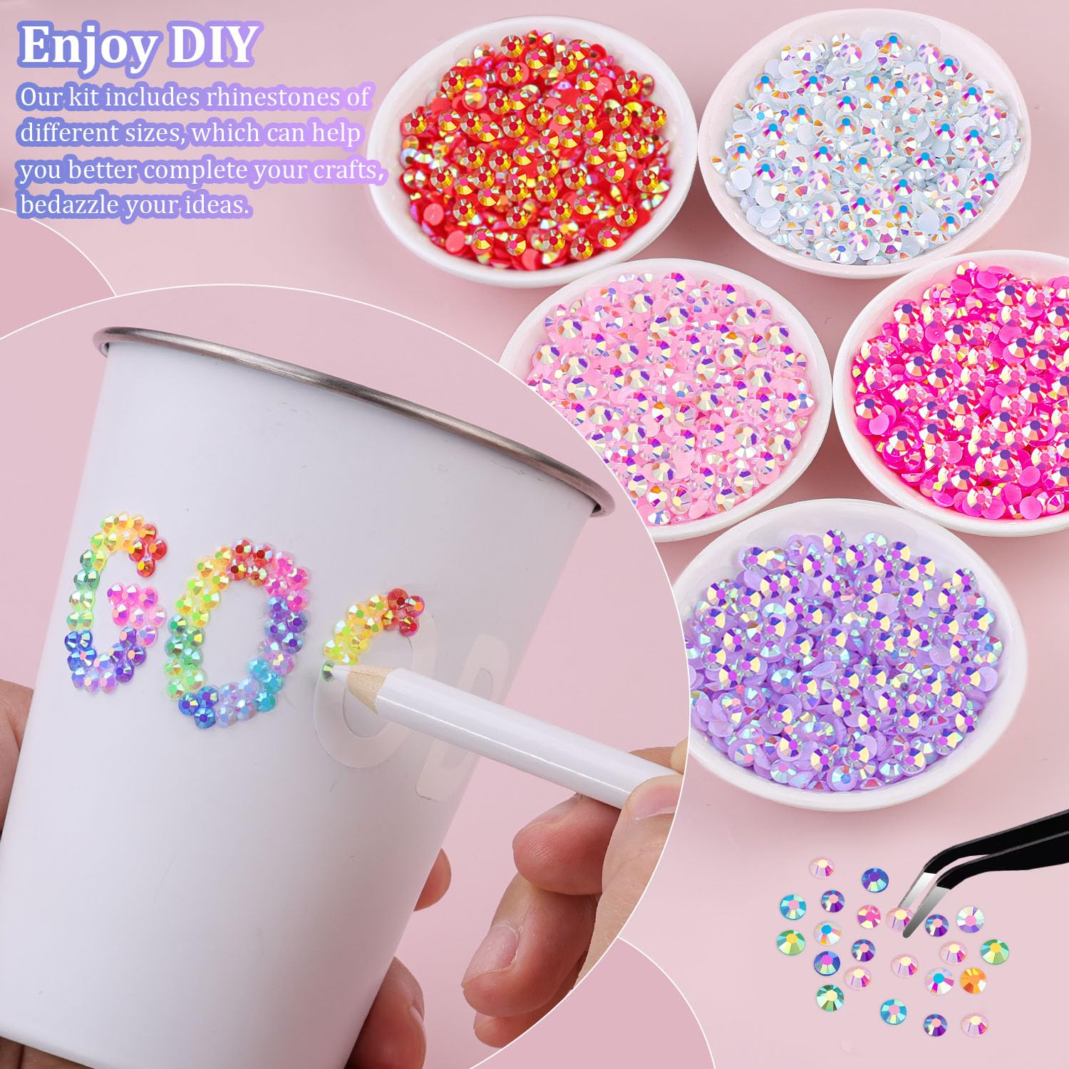 32000Pcs Resin Rhinestones for Crafting with Tweezers, Mixed-Color 3mm Non Hotfix Flatback Gems, Bedazzling Crystal for DIY Crafts Clothing Tumblers Mugs Shoes Fabric Decor Nail Art Makeup