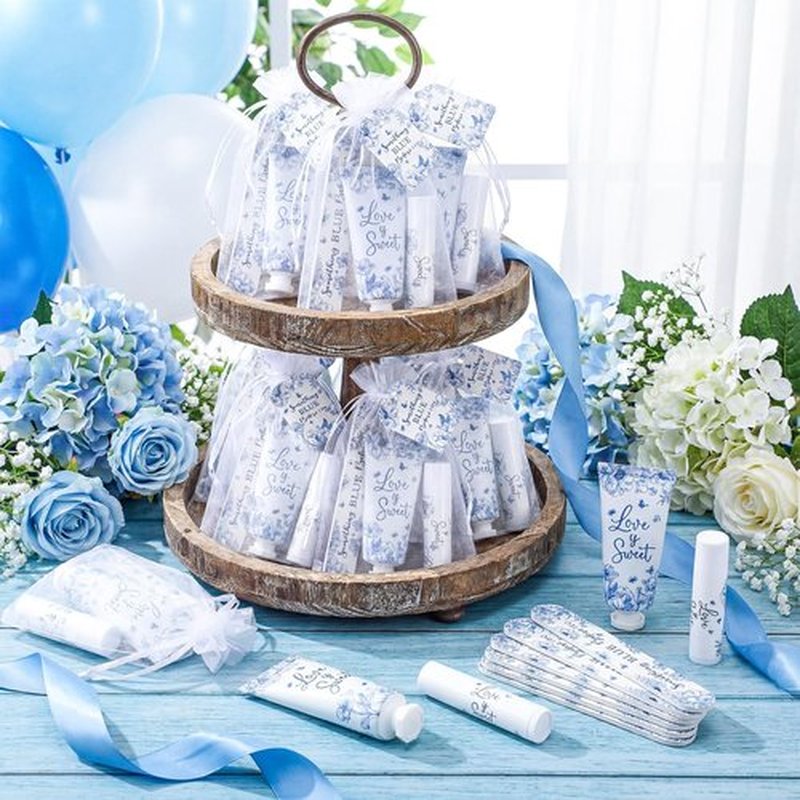 Leelosp 50 Sets Something Blue Before I Do Bridal Shower Hand Cream Lip Balm Nail File Gift Bulk Blue Floral Wedding Favors Travel Size Thank You Gifts Set Bridal Shower Favors for Guests