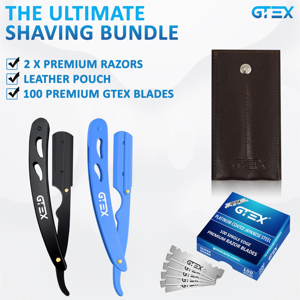 GTEX Premium 100-Platinum Blades Straight Razor (2Pack) - Black Barber Razor For Men