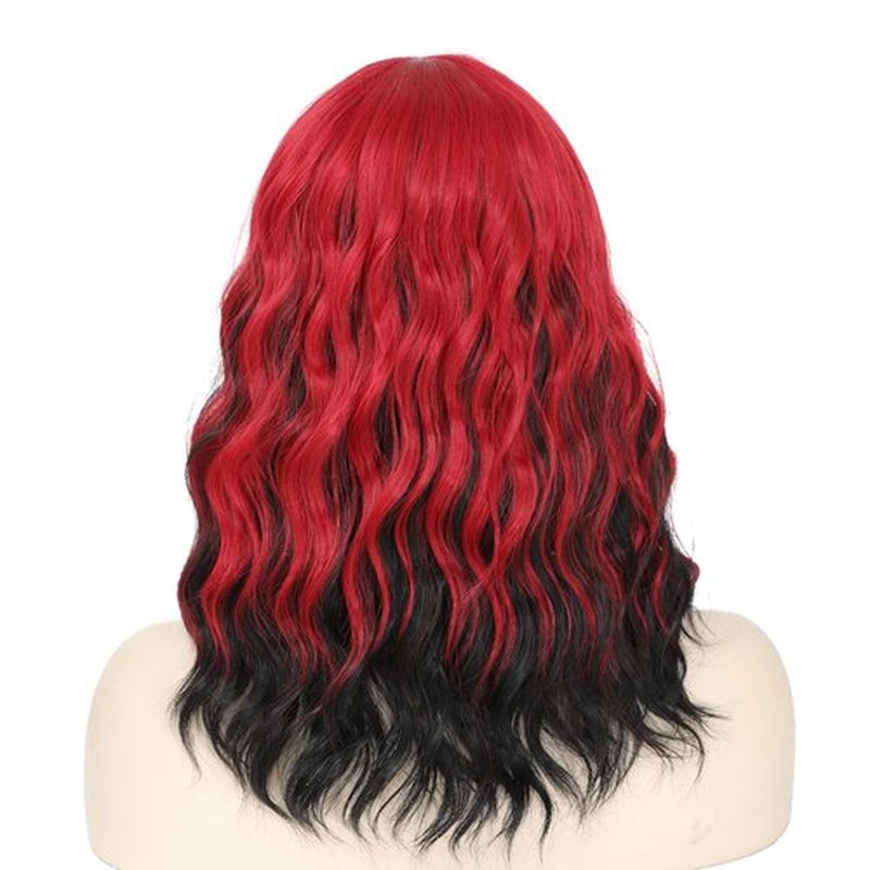 Red Bob Wig with Bangs, Short Wavy Wig with Bangs Red and Black Highlight Bob Wig Natural Wavy Short Wigs for Women Cosplay Halloween Party Use 14 Inches(HL Red)