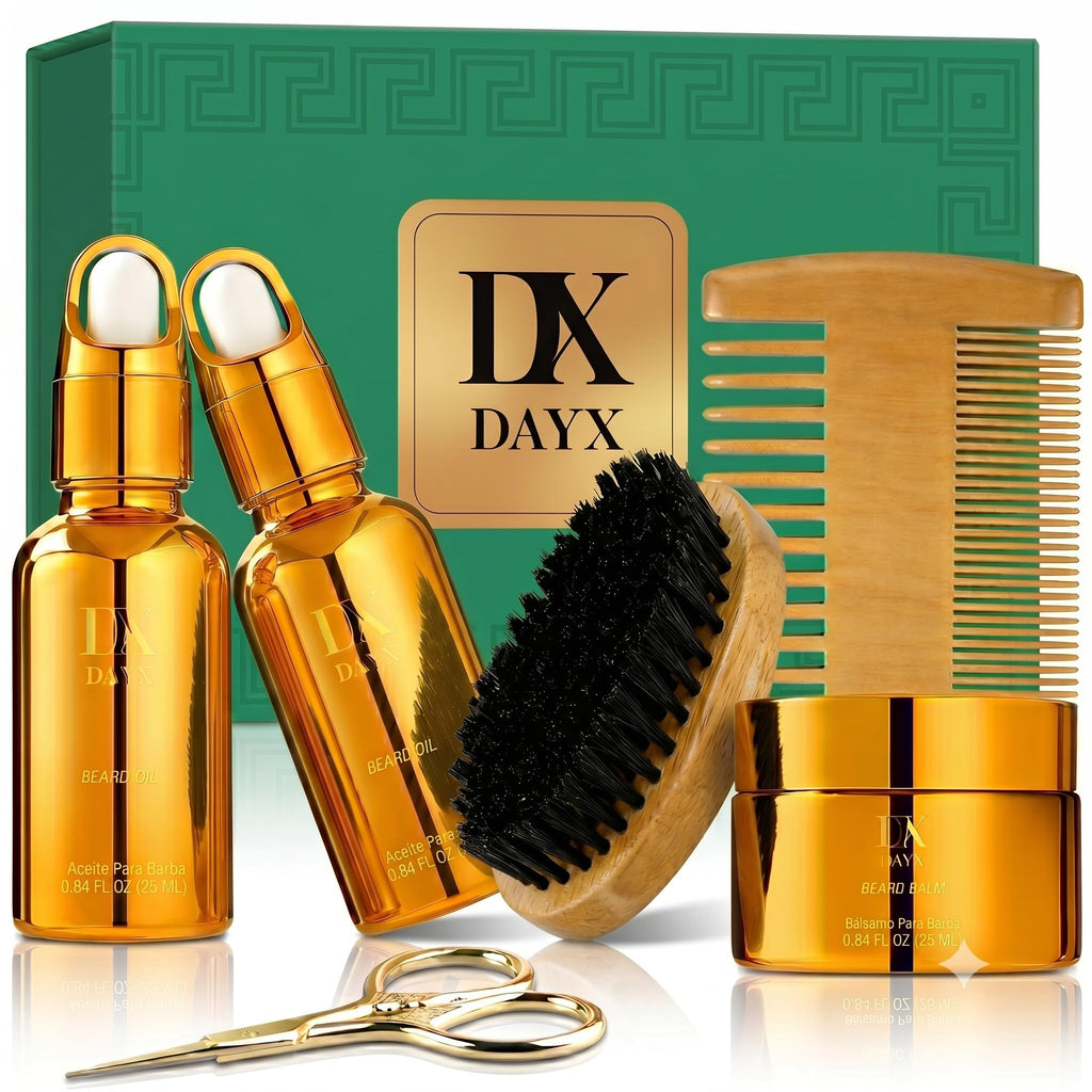 DayixCare Beard Grooming Kit for Black Men, Beard Care Kit for Black Men w/Oil, Balm, Brush, Comb and Scissors, Valentines Birthday Gifts for Him Husband Boyfriend