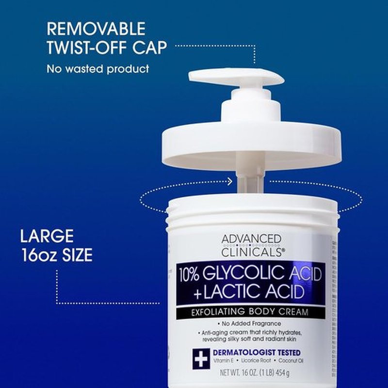 Advanced Clinicals 10% Glycolic Acid Lotion - Exfoliating Moisturizer with Hyaluronic Acid | 16 Oz for Smooth, Even Skin