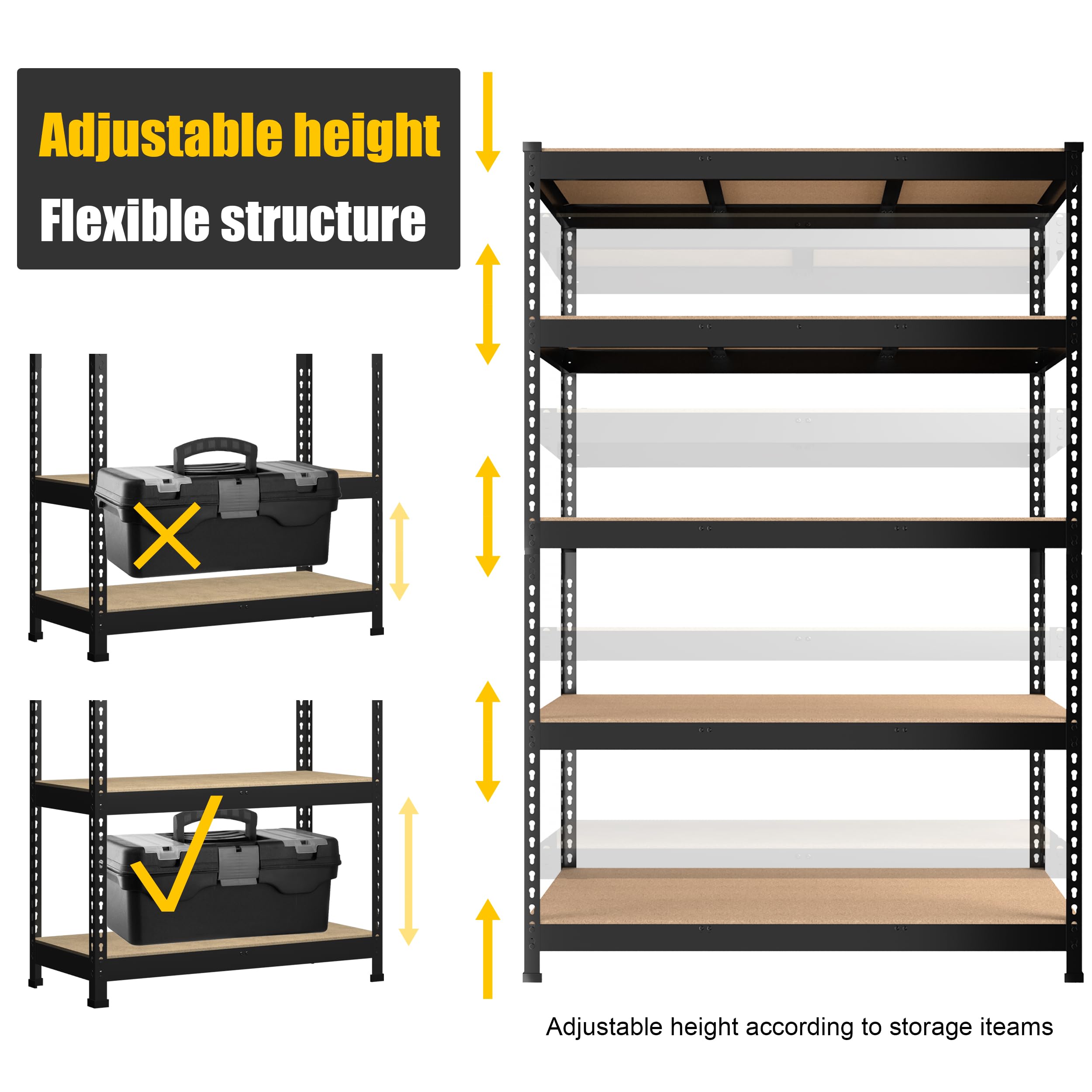 PrimeZone 48"W x 24"D x 72"H Garage Storage Shelves, 5-Tier Metal Shelving