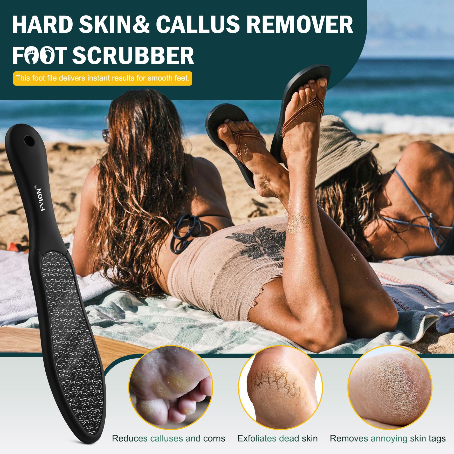FVION Double-Sided Nano Glass Foot File for Callus Remover - Highly Effective Hard and Dead Skin Remover for Cracked Heels and Dry Skin (Black)