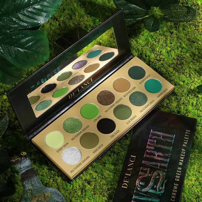 DE'LANCI Olive Green Eyeshadow Palette Multichrome, Ultra Pigmented Chrome Brown Green Eye Shadow for Green Eyes Makeup, Matte Shimmer Dark Lime Emerald Eyeshadow Pallet for St. Patrick's Day Makeup