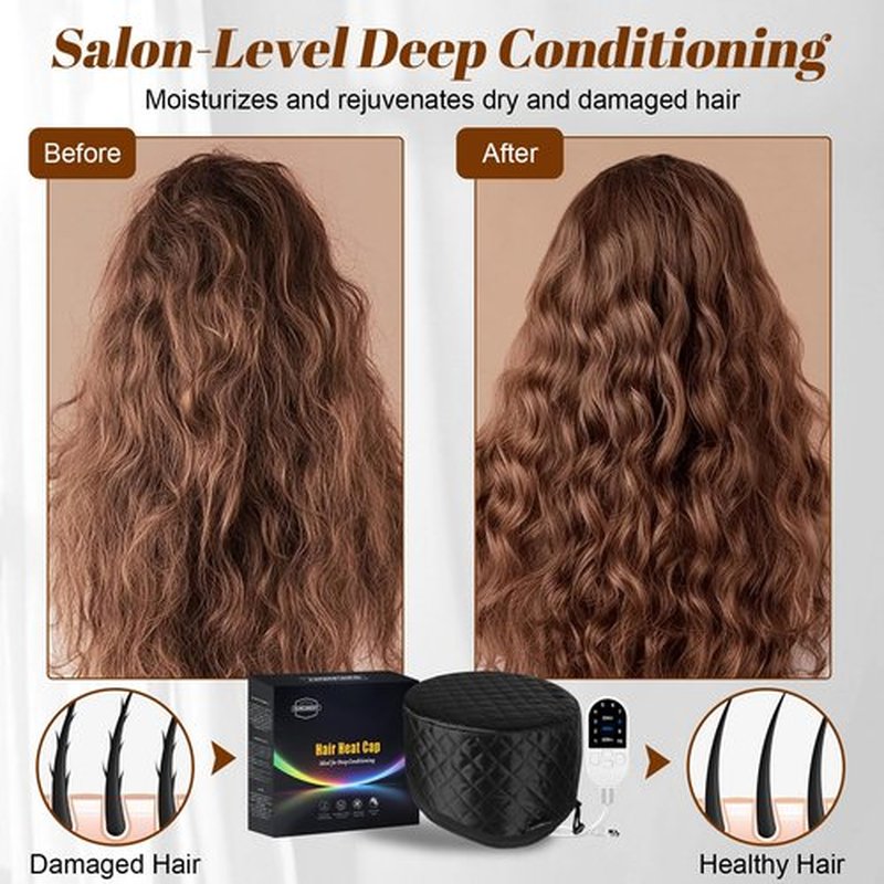 Hair Steamer for Deep Conditioning: Heat Cap with 118" Power Cord 10-Level Fast Heating & 3 Timer Settings for Natural Black Hair Thermal Steam Cap for Deep Conditioner Treatments