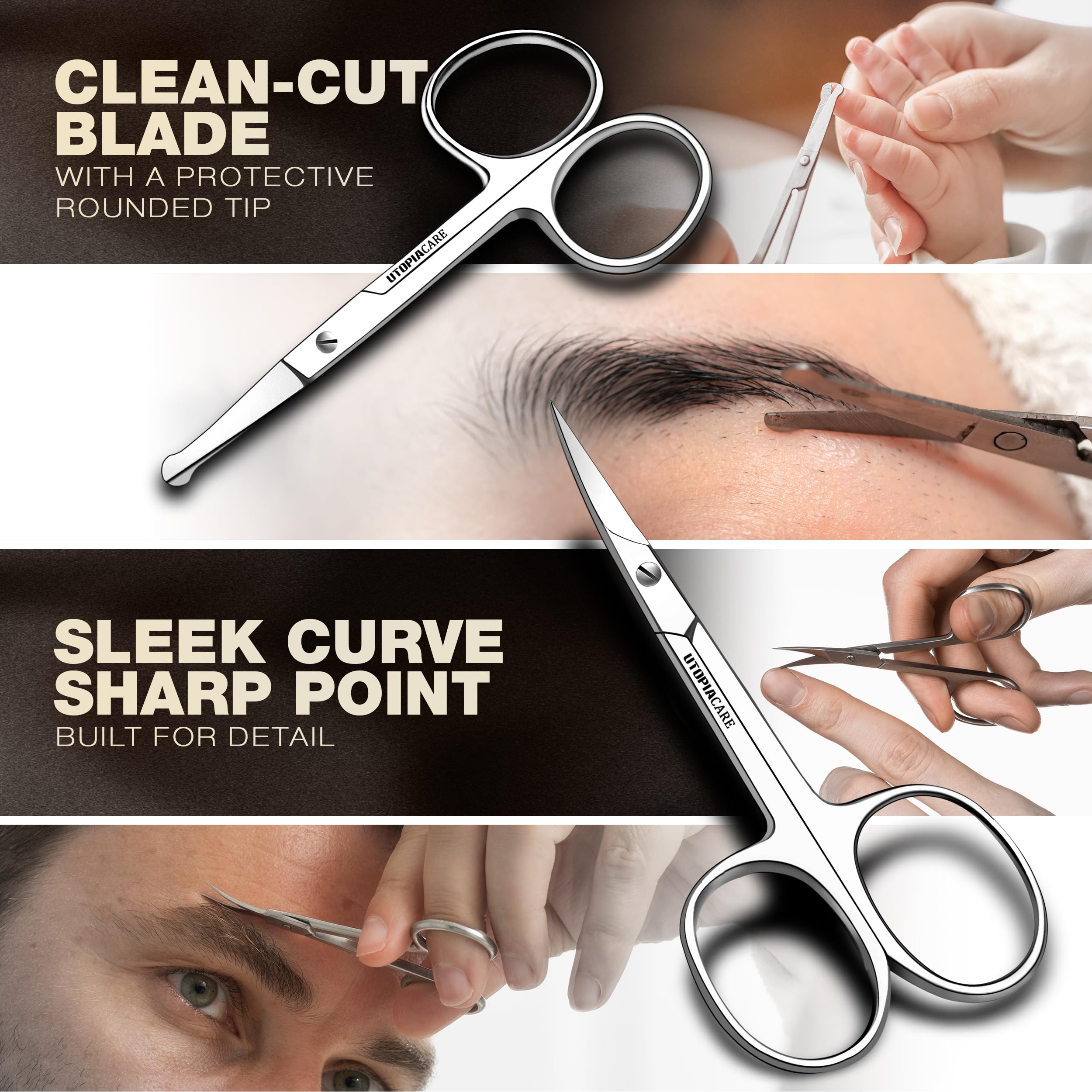 Utopia Care Eyebrow Scissors, Professional Stainless Steel Small Shears for Men and Women, Nose Hair Scissors for Grooming Mustache, Beard, Eyelashes, Ear Hair Trimming, Silver