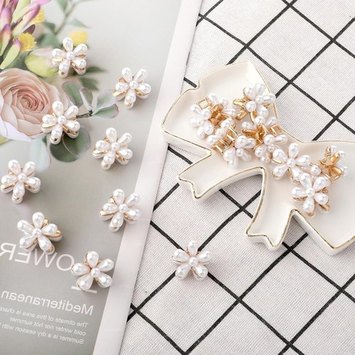 Eliongpu 20Pcs Small Mini Pearl Claw Clips with Flower Design, Sweet Artificial Pearl Hair Clips, Decorative Daisy Bangs Clips Hair Accessories for Women Girls