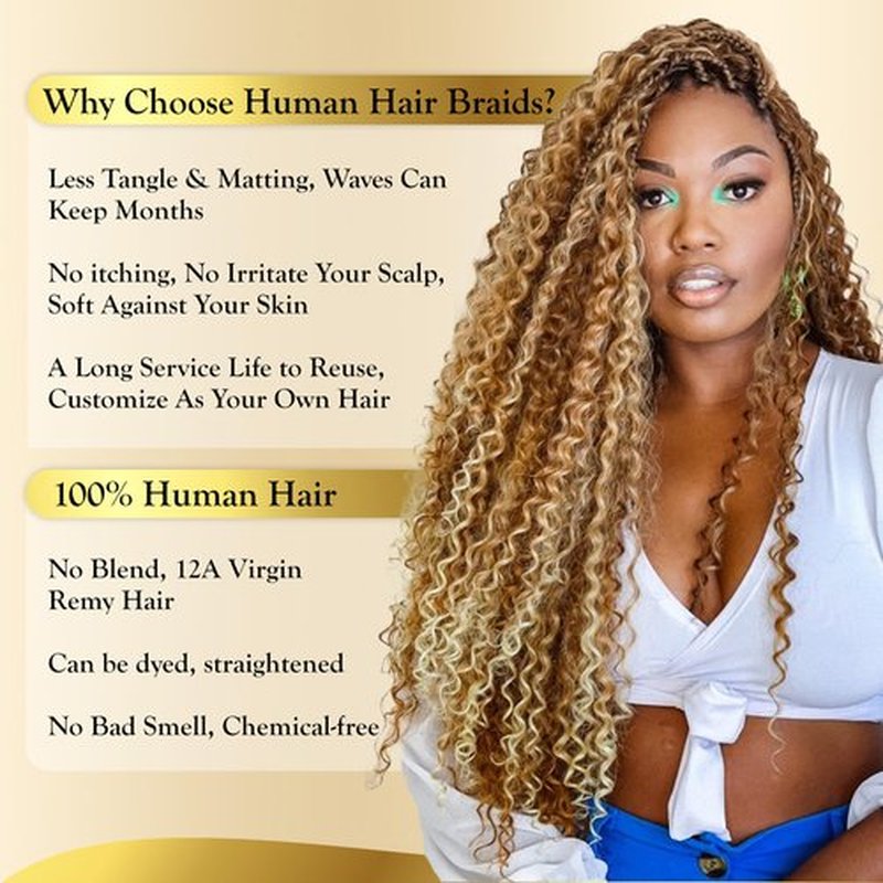 Syrenlore Ombre 27/613 Curly Braiding Hair Deep Wave Human Hair Bulk for Boho Braids, Highlighted Multi-Blonde Braiding Human Hair, No Weft Blonde Extensions 14 Inch 50G LIGHT BULK