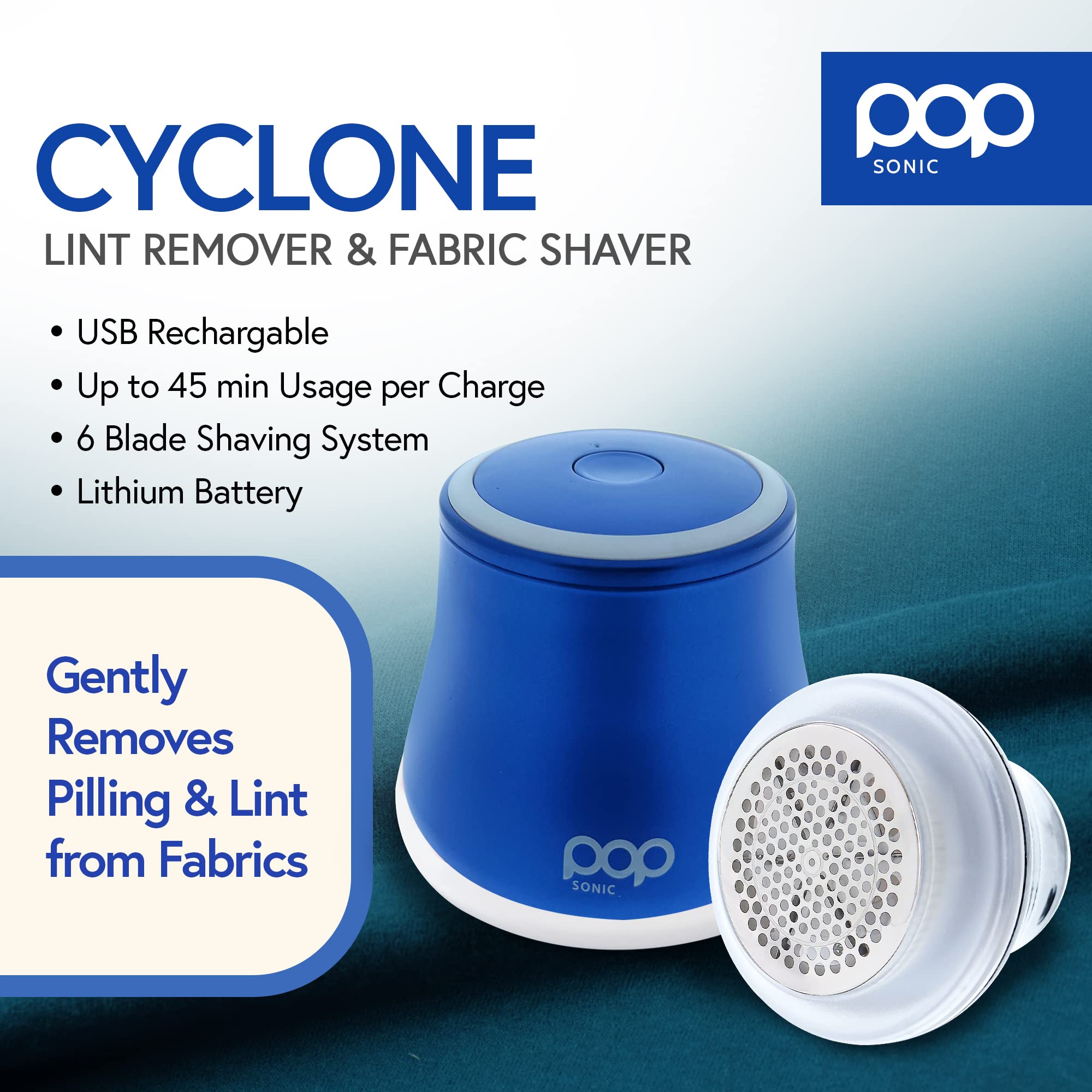 Fabric Shaver, Lint Remover Electric (Royal Blue) – Rechargeable, 6 Blade System, Fabric Lint Shaver w/LED Light | One-Touch Activation Pill Shaver for Clothes - Electric Lint Remover Fabric Shaver