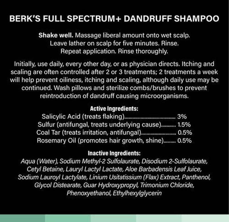 Berk's Medicated Coal Tar Dandruff Shampoo – Triple Action Formula with 3% Salicylic Acid & 1.5% Sulfur – Full Spectrum with Rosemary Oil – Flake & Itch Control – 8 Fl Oz
