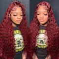 KRKRYQ 22 Inch 99J Burgundy Deep Wave Lace Front Wigs Human Hair 200% Density 13x6 Lace Front Wigs Human Hair Glueless HD Lace Frontal Wigs for Women