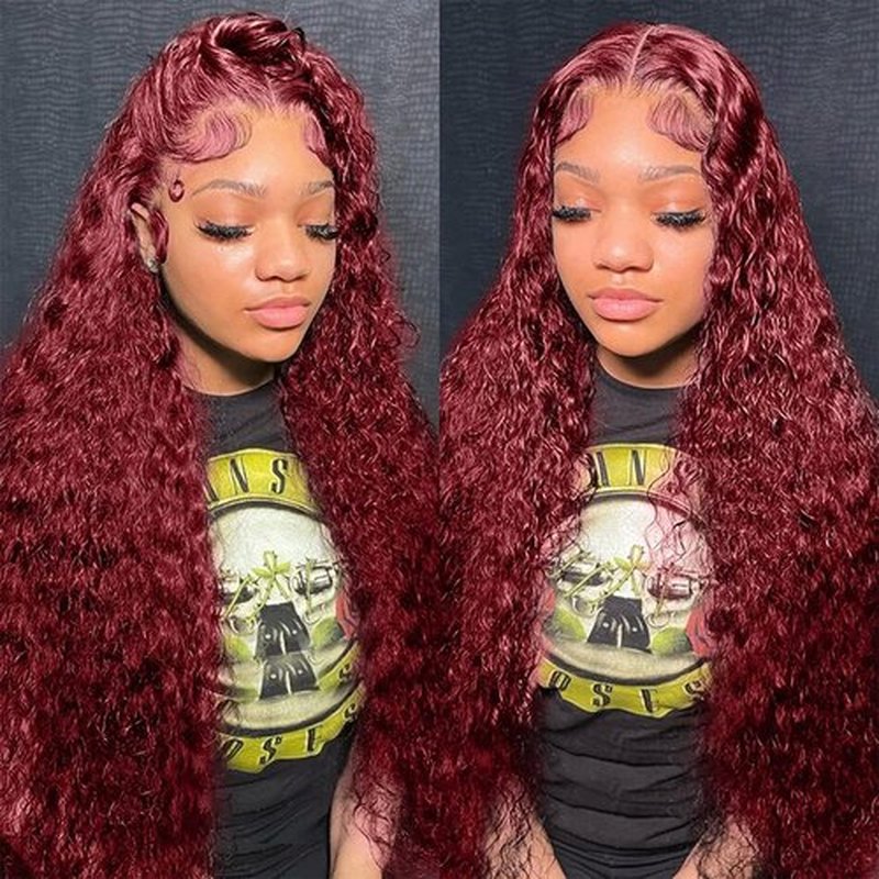 KRKRYQ 22 Inch 99J Burgundy Deep Wave Lace Front Wigs Human Hair 200% Density 13x6 Lace Front Wigs Human Hair Glueless HD Lace Frontal Wigs for Women