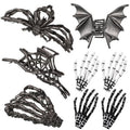 HairChrysm 8 PCS Gothic Hair Clips Set, 4 PCS Metal Spider Web Skeleton Hand Bat Claw Clips & 4 Skeleton Hand Bone Barrettes for Women Halloween Hair Accessories Punk Rock Dark Aesthetic Hair Pins