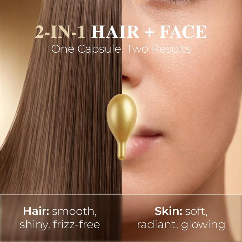 Vitamin E Capsules - 2-in-1 Hair Serum & Face Glow with Aloe Vera - Lightweight & Non-Greasy - 60 Capsules
