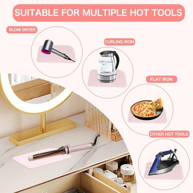 Heysam Professional Heating Pad Silicone Mat for Hair Tools, Travel Heat Mat Cover for Flat Iron Hair Straightener and Curling Iron Mat, Non-Slip Silicone Mat Pouch for Countertop, Size 9"x6.5"