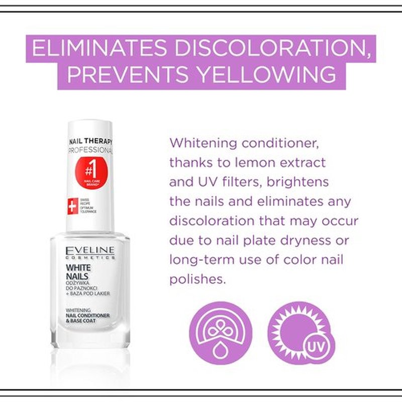 Eveline Cosmetics Nail Whitener - 3 In 1 Formula for Instant Whitening & Brightening