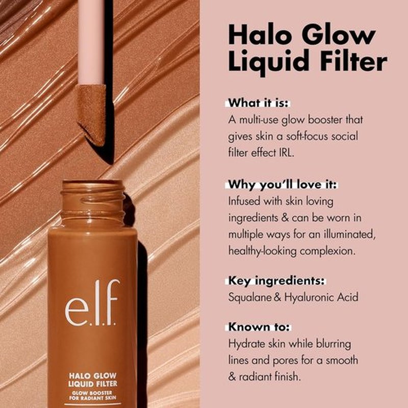 e.l.f. Halo Glow Liquid Filter - Complexion Booster for Radiant Skin, Infused with Hyaluronic Acid, Vegan, 2 Fair/Light