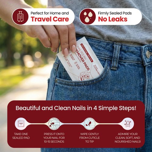 Nail Polish Remover Pads - 100 PCS - 100% Non-Acetone & Individually Wrapped - Jumbo Size for Home, Salon & Easy Travel - Maximum Value Kit