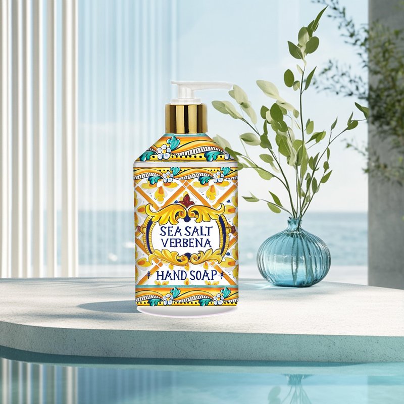 Villa Flora Hand Soap Set, 8 x 21.5oz bottles - Sea Salt Verbena, Coconut Citrus, Orchid Vanilla, and White Jasmine. Home and Body Company