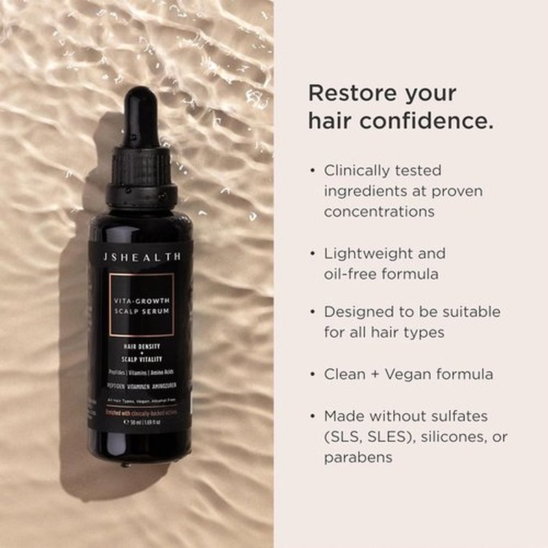 JSHealth Peptide Hair Growth Serum for Women - 7 Clinically Studied Actives | Vegan & Oil-Free (1.69 fl oz)