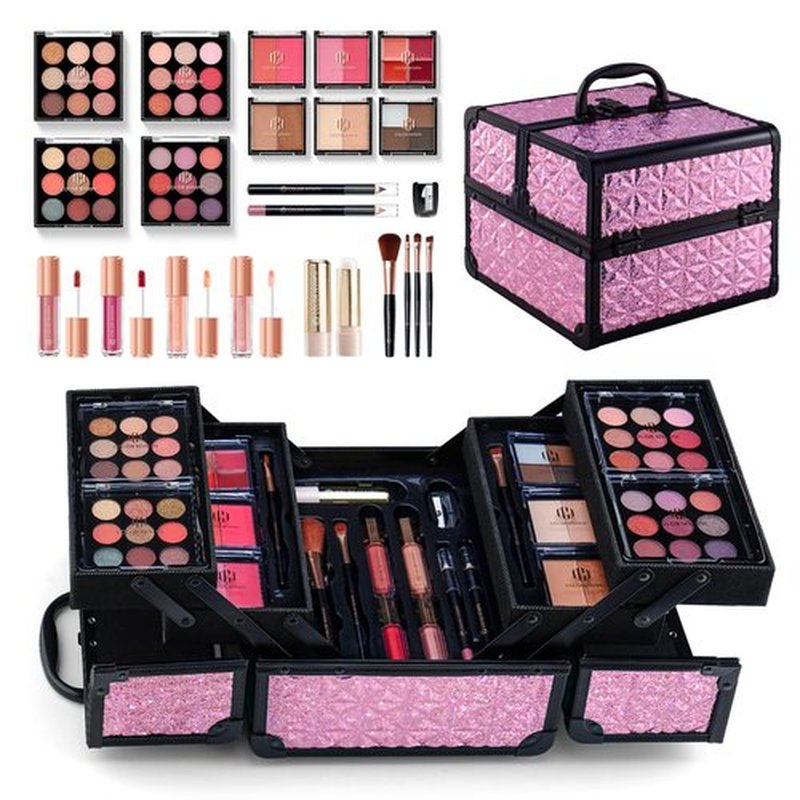Color Nymph All in one Makeup Kit For Girls Teens, Makeup Set 4 Trays Spacious Space Train Case for Beginner with Eyeshadow Highlighter Lipgloss Blush Contour Concealer Brush Eyeliner Lipbalm