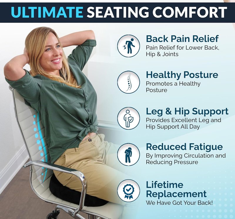ComfiLife Premium Gel & Memory Foam Seat Cushion - Doctor Recommended for Back & Sciatica Relief | Black