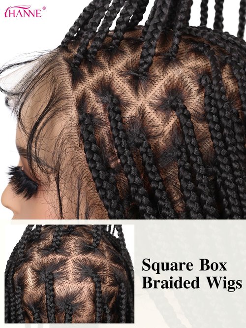 HANNE Real Full Lace Braided Wigs for Black Women 34 Inch Knotless Braided Wigs with Baby Hair 100% Handmade HD Lace Synthetic Box Braid Wig (Natural Black)