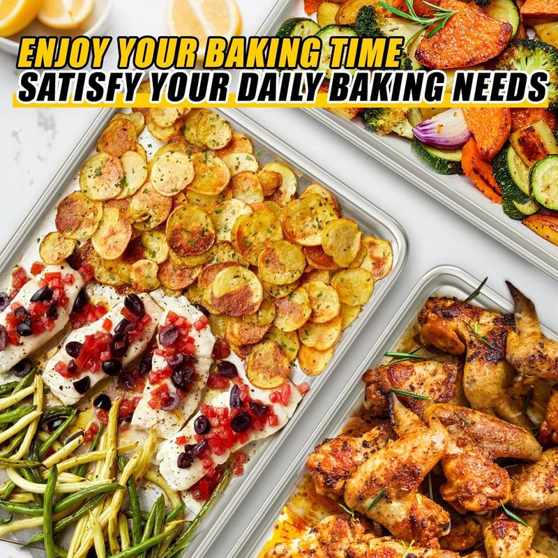 Umite Chef Baking Sheet Pan Set - Commercial Quality Aluminum Cookie Sheets | 3-Piece Half/Quarter/Jelly Roll Pans