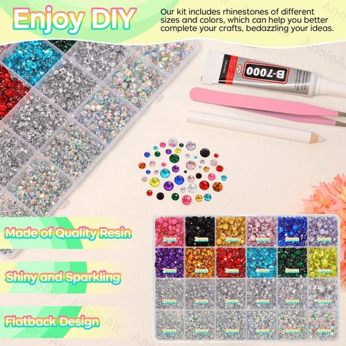 26000PCS Colorful Resin Flatback Rhinestones for Crafting, Resin Rhinestones for Bedazzling Kit, 2/3/4/5/6mm Flatback Gems Jewels for DIY Mugs Tumblers Clothing Shoes Nail Art