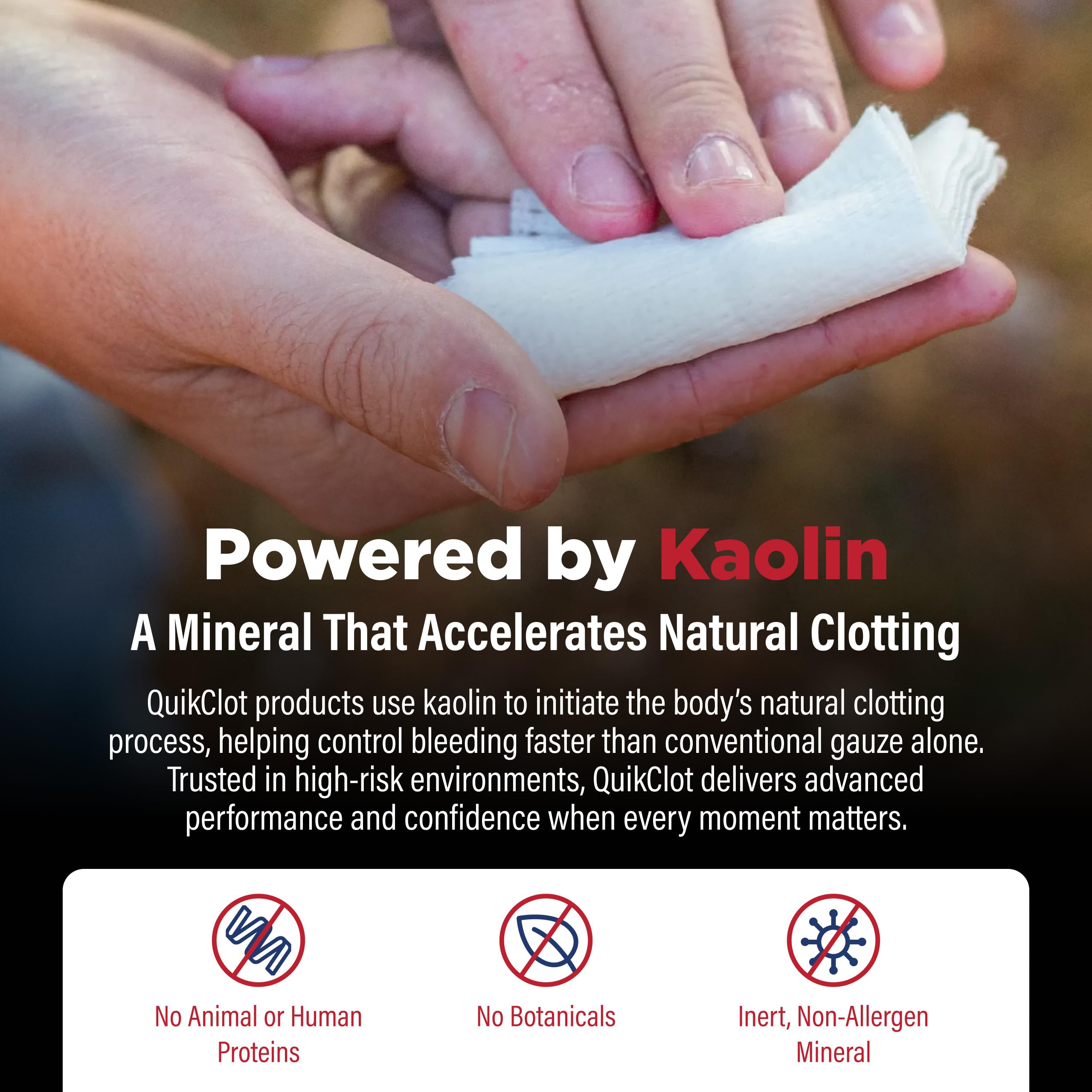 Adventure Medical Kits QuikClot Advanced Clotting Gauze - Stops Bleeding Up to 5X Faster Than Standard Gauze - Kaolin Hemostatic Dressing - for First Aid Kits & Survival Gear - 3 x 24