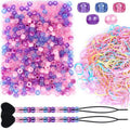 Snoghmil 1600pcs Hair Beads Kit Including 600pcs 9x6mm Glitter-Purple Pony Beads, 1000pcs Elastic Rubber Bands, and 5pcs Quick Beaders for Kids Hair Braids