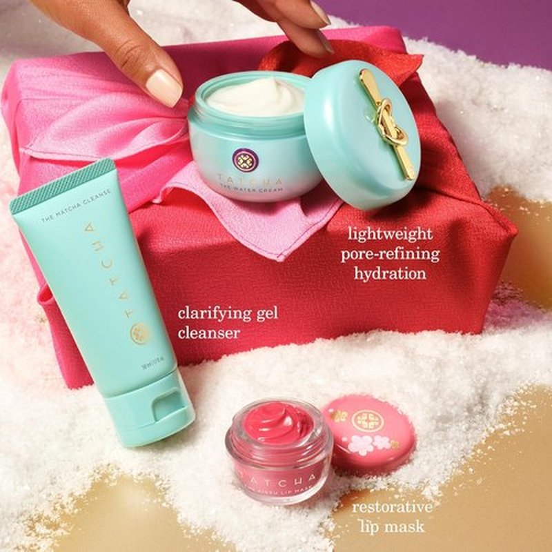 TATCHA Pure Pores & Lush Lips Set - Matcha Cleanse, Water Cream & Limited-Edition Kissu Lip Mask