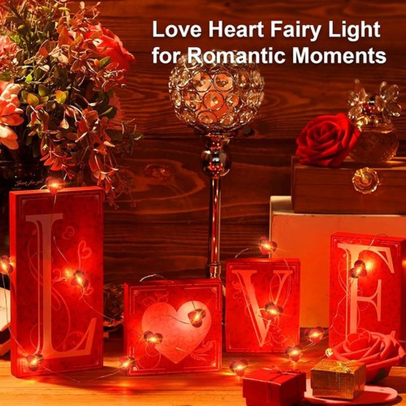 Skiennix Red Heart Fairy Lights - 7Ft 20 LED Twinkle String Lights | Battery Operated & Waterproof for Valentine's Day Decor