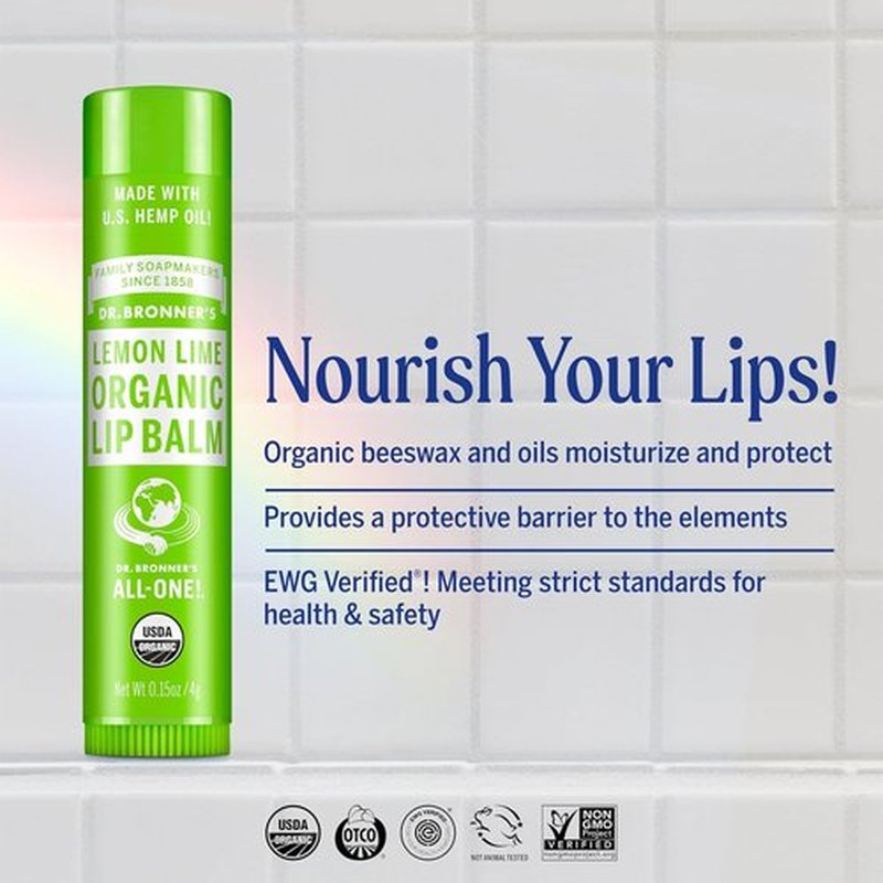 Dr. Bronner’s Organic Lip Balm - 6-Pack Moisturizing, Petroleum-Free Formula with Beeswax & Avocado Oil - Lemon Lime