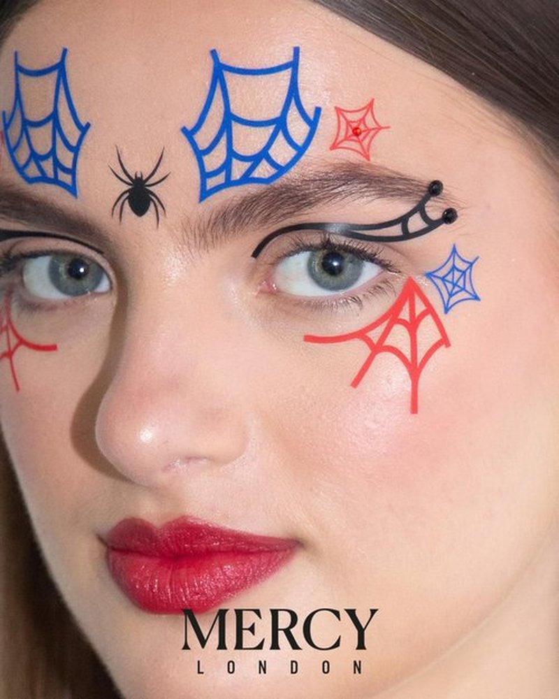 Spiderwebs Face Jewels by Mercy London Red Blue Black Costume Accessories Face Gems Jewels All In One Halloween Headpiece Stick On Spider Man