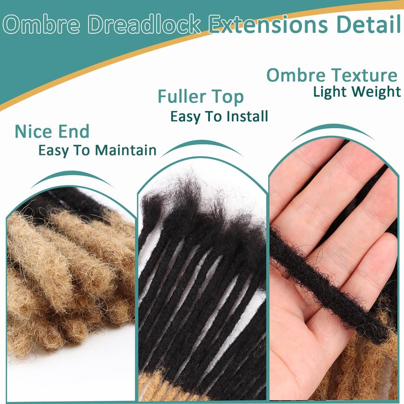 Viovian 0.6cm Ombre Loc Extensions Real Human Hair 8 Inch 30 Strands Dread Lock Human Hair Dreadlock Extensions for Men/Women Color 1b/27