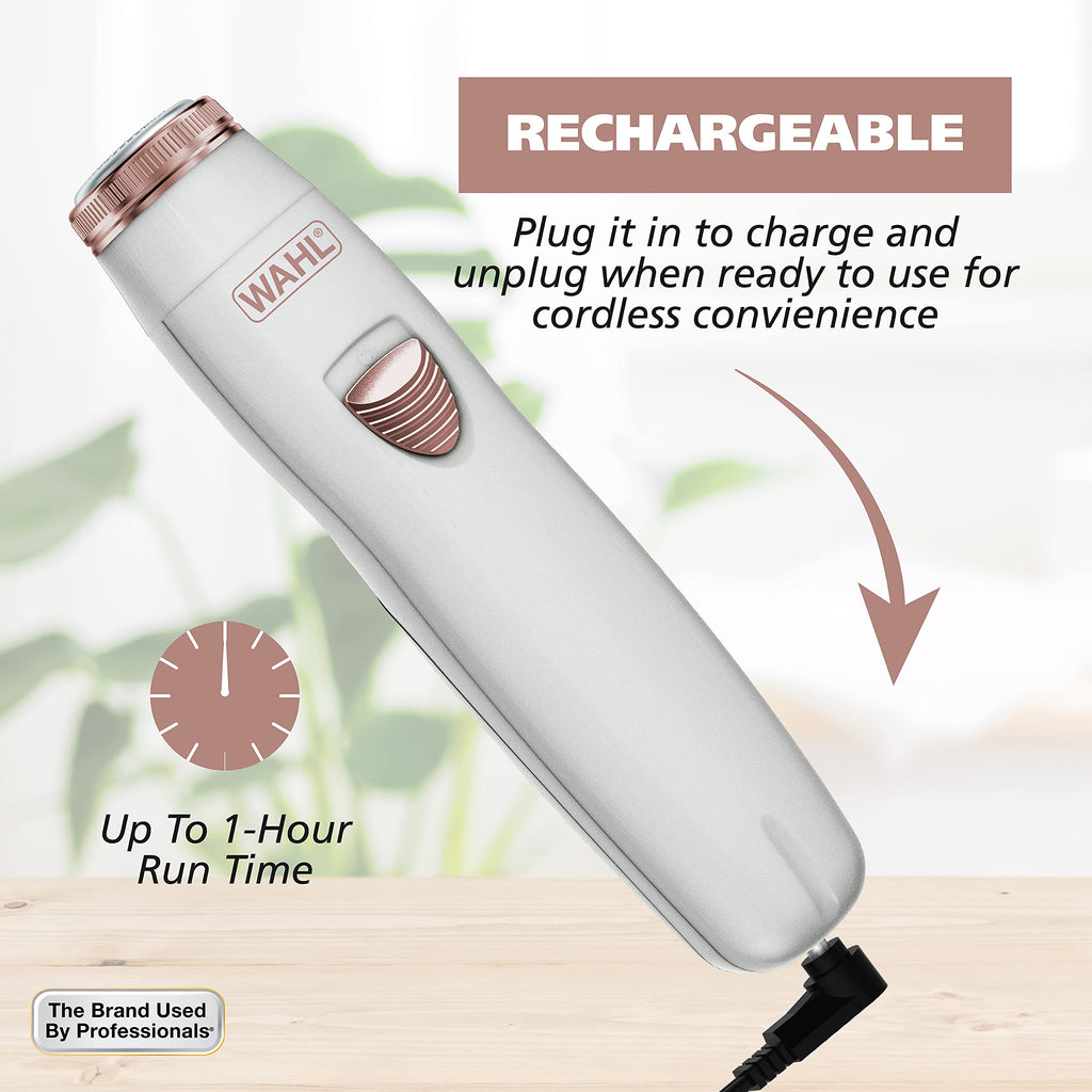 Wahl Clean & Smooth Ladies Rechargeable Facial Hair & Peach Fuzz Electric Shaver for Women – Compact Size for Travel - Model 9865-2801V