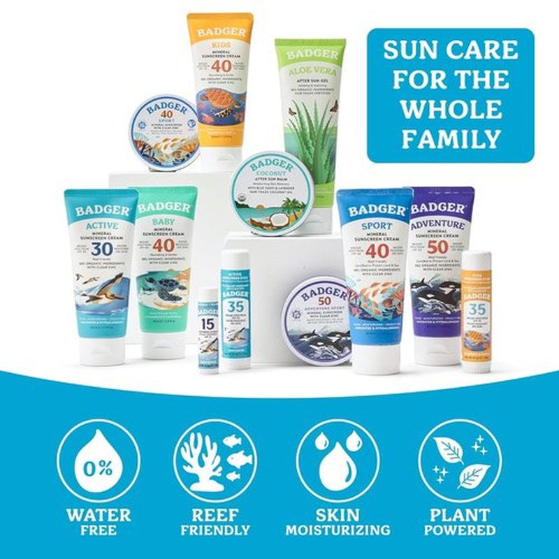 Badger Mineral Sunscreen Lip Balm SPF 15 - Reef Safe, Zinc Oxide, Unscented | Travel Size 0.15 oz 4-Pack