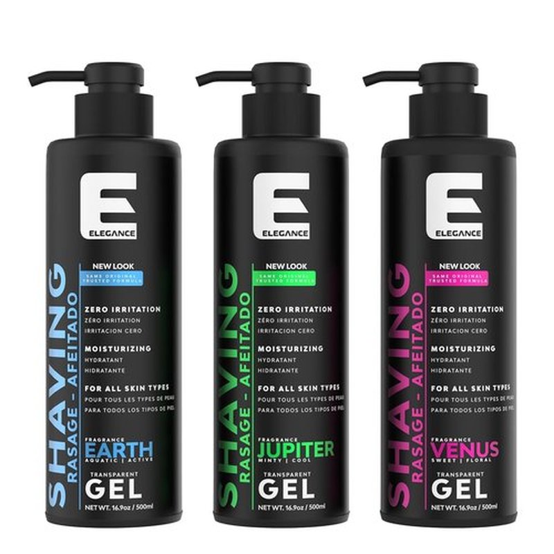 E Elegance Shaving Gel - Transparent Formula for Men & Women | Aquatic & Active Earth Scent - 16.9 Oz