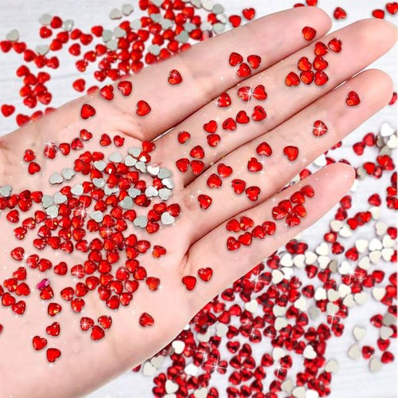 CHANGAR 500Pcs Heart Nail Rhinestones 3mm Love Nail Charms Valentine Heart Flatback Rhinestones for Women Nail Design Crafting DIY Nail Jewelry (Red)