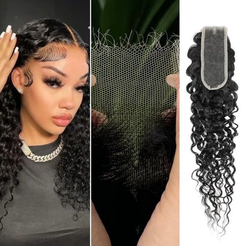 AUROO Water Wave 2x6 SKINLIKE Real HD Lace Closure Only 18 Inch, 12A Wet n Wavy 0.09 mm Ultra-thin Invisible 2 by 6 Kim K HD Swiss Lace Closure Human Hair Pre Plucked Virgin 2x6 Closure Natural Black