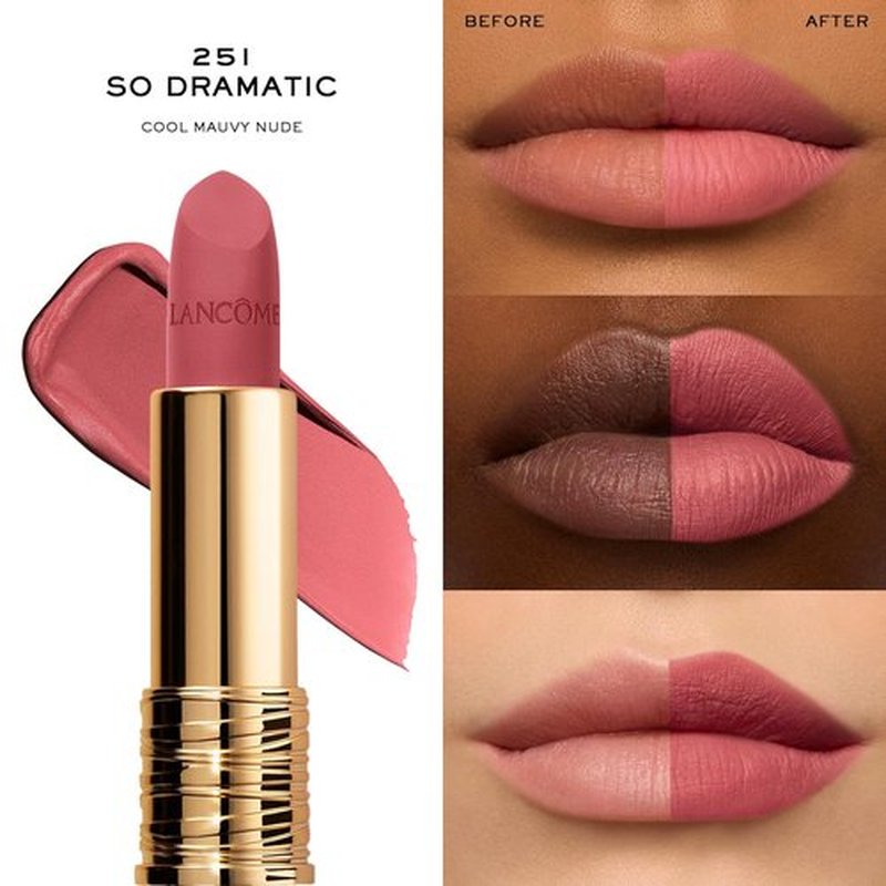 Lancôme L’Absolu Rouge Drama Matte Lipstick - Ultra Matte Finish, 8HR Full Coverage, Hydrating Formula with Ceramides & Rose Extracts